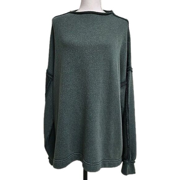 Free People We The Free Romy Roll Neck Pullover Sweatshirt Rainforest Green Sz L - Picture 1 of 12